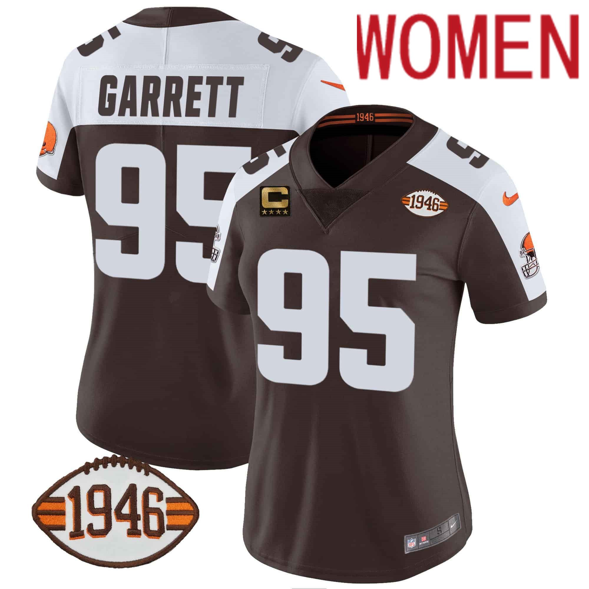 Women Cleveland Browns #95 Garrett Brown 1946 75th Anniversary Patch 2024 Nike NFL Jersey->women nfl jersey->Women Jersey